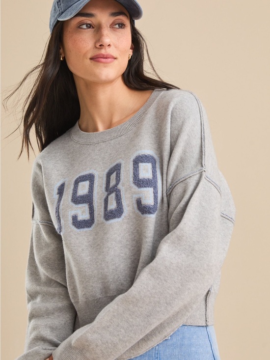 Altar'd State Sweaters - Altar’d State 1989 Cropped Sweater Gray Varsity Pullover Small Soft Cozy Preppy